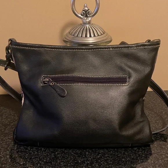 Myra Bag Black and Tan Antiquated Leather & Hairon Snake Print Bag - Picture 4 of 15